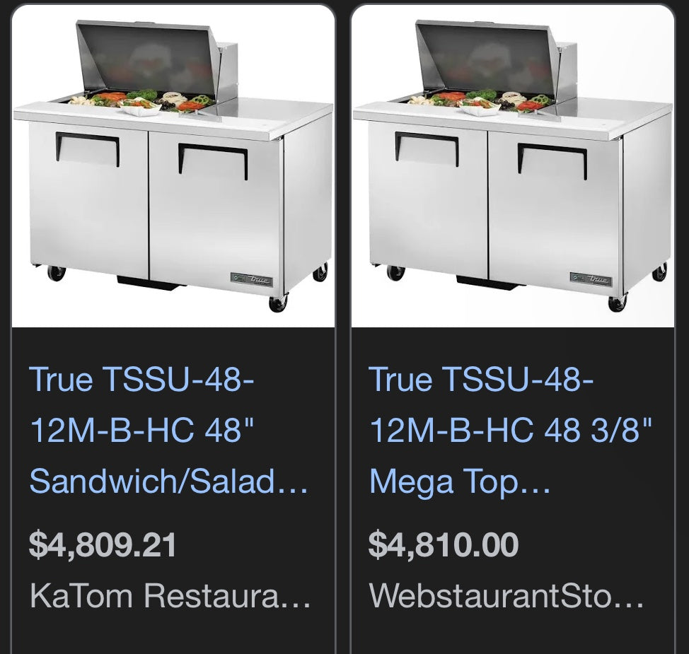 $2500 / 48in TRUE Refrigerated Preptable / Certified by Licensed Technitican