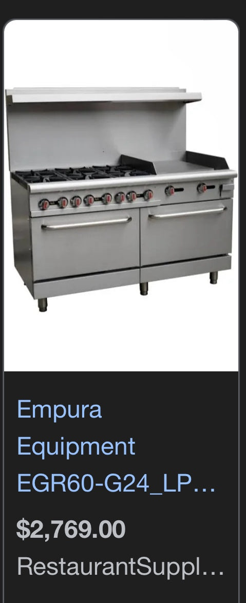 $2000 / Propane 6 Burner Stove w/ 24in Flatgrill / Certified by Licensed Tech / Quality Equipment