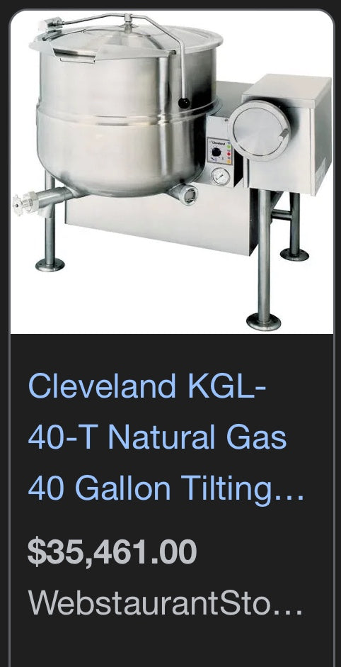 $4500 / Cleveland KGL-40-T Natural Gas 40 Gallon Tilting 2/3 Steam Jacketed Kettle - 140,000 BTU / Restaurant Equipment
