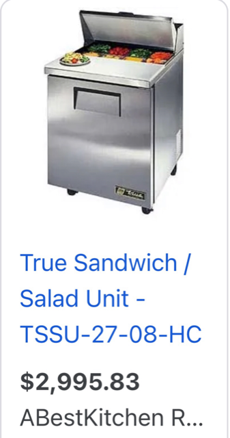 $1200 True TSSU-27-08-HC 27" Sandwich/Salad Prep Table w/ Refrigerated Base, 115v