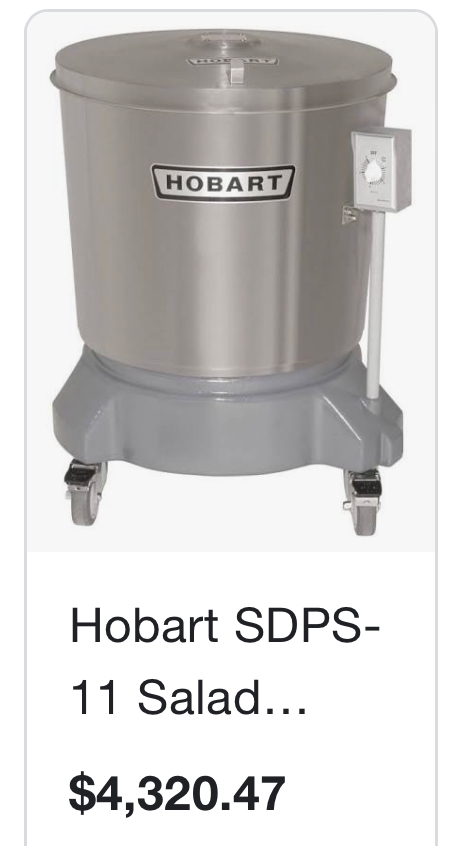 $2500 Hobart SDPS-11 20 Gallon Salad Dryer w/ Drain & Stainless Outer Tub, 115v