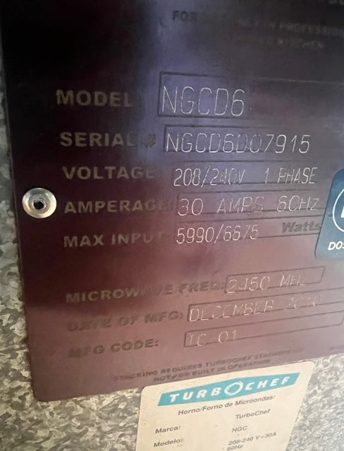 $3000 / Turbo Chef Tornado Countertop Convection Oven / MN:NGCD6 / Amazing Condition / Certified By Licensed Tech
