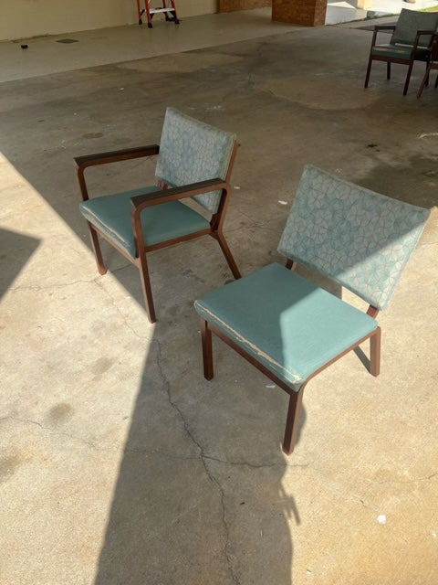 $45ea. / Cushion Teal Wooden Framed Commercial Chairs / Strong and Sturdy / 50 In Stock