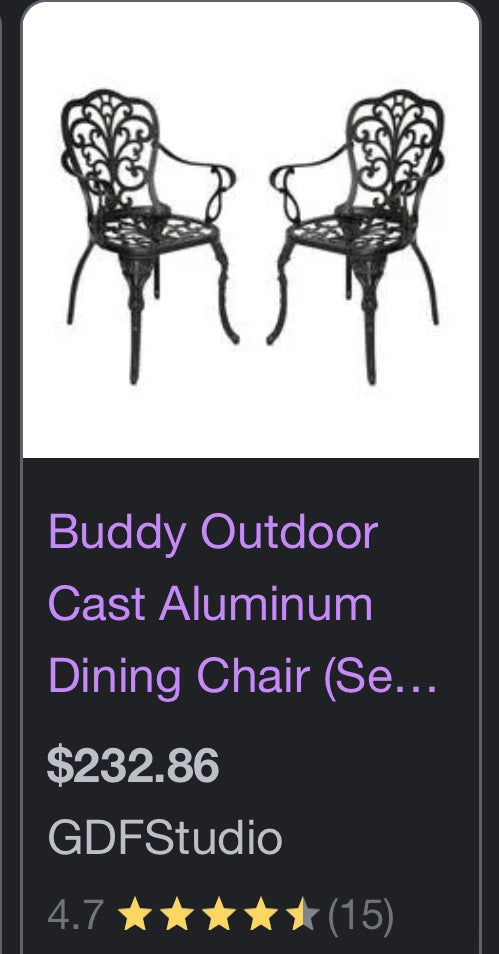 $75ea. / Cast Aluminum Framed Black Cushioned Seat Restaurant Chairs / 30 In Stock