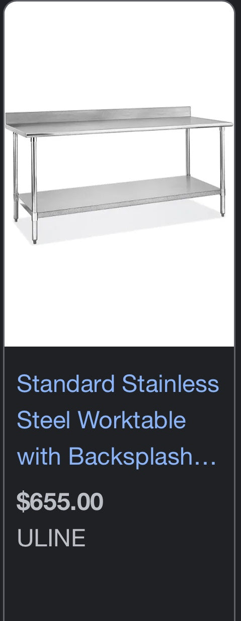 $600 OBO / 72in x 30in Full Stainless Table / Stainless Storage Shelf / Can Opener / Restaurant Equipment / Heavy Duty