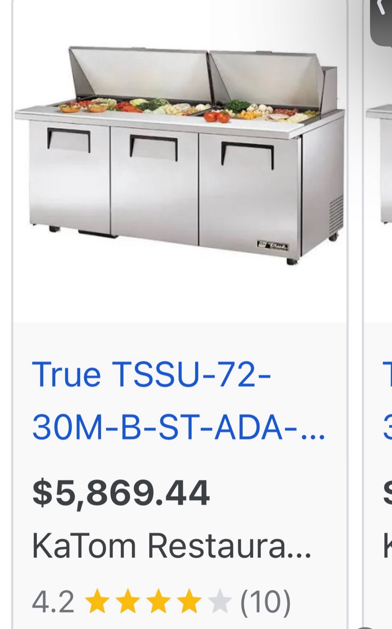 2500ea / TRUE TSSU72 / 3 Door True Refrigerated Preptable / Great Co