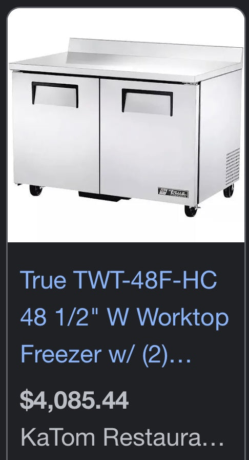 $2500 OBO / TRUE 48in Work Top Freezer / Excellent Condition / Certified by Licensed Tech / Restaurant Equipment