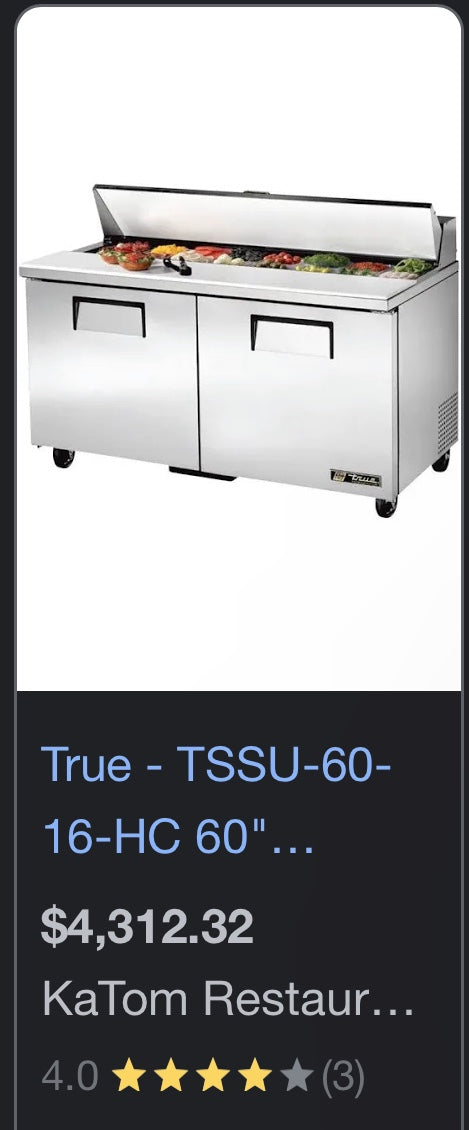 $2800 OBO / TRUE 60in Refrigerated Preptable / Certified by Tech / Restaurant Equipment / Sandwich Preptable / Restaurant Equipment