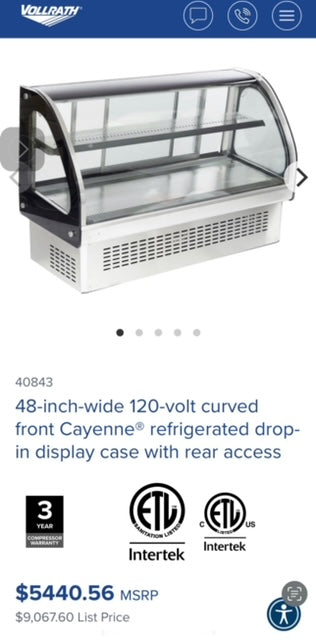 $2800 OBO / 48in Curved Refrigerated Display Case / Great Condition / Verified by Licensed Technitican