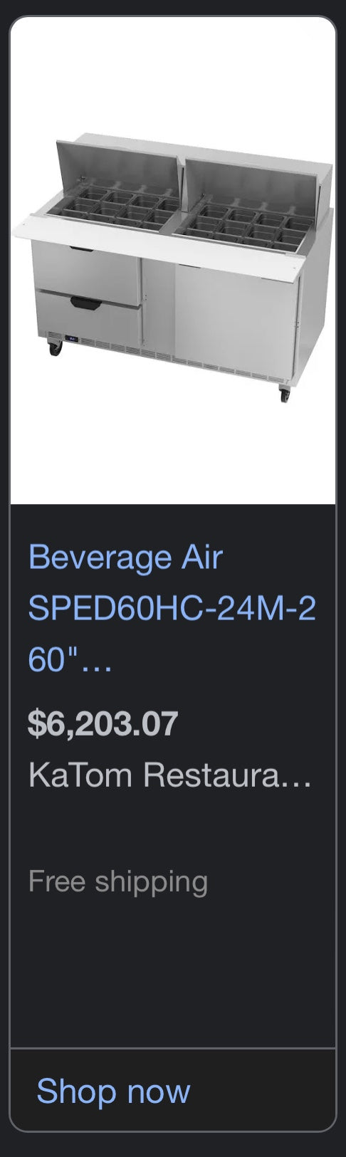 $3000 OBO / Beverage-Air Preptable / Excellent Condition / Restaurant Equipment / Tested and Certified