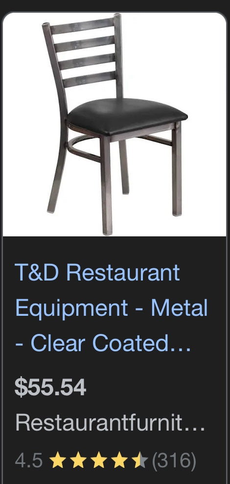 $20ea. / 43 in Stock / Affordable Restaurant Chairs / Metal Framed / Ready for Pickup or Delivery