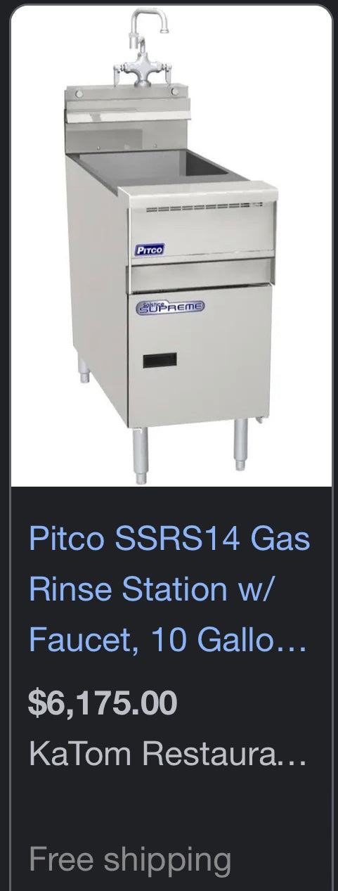 $4200 / Pitco 10 Gal Natural Gas Rinse Station / Restaurant Equipment