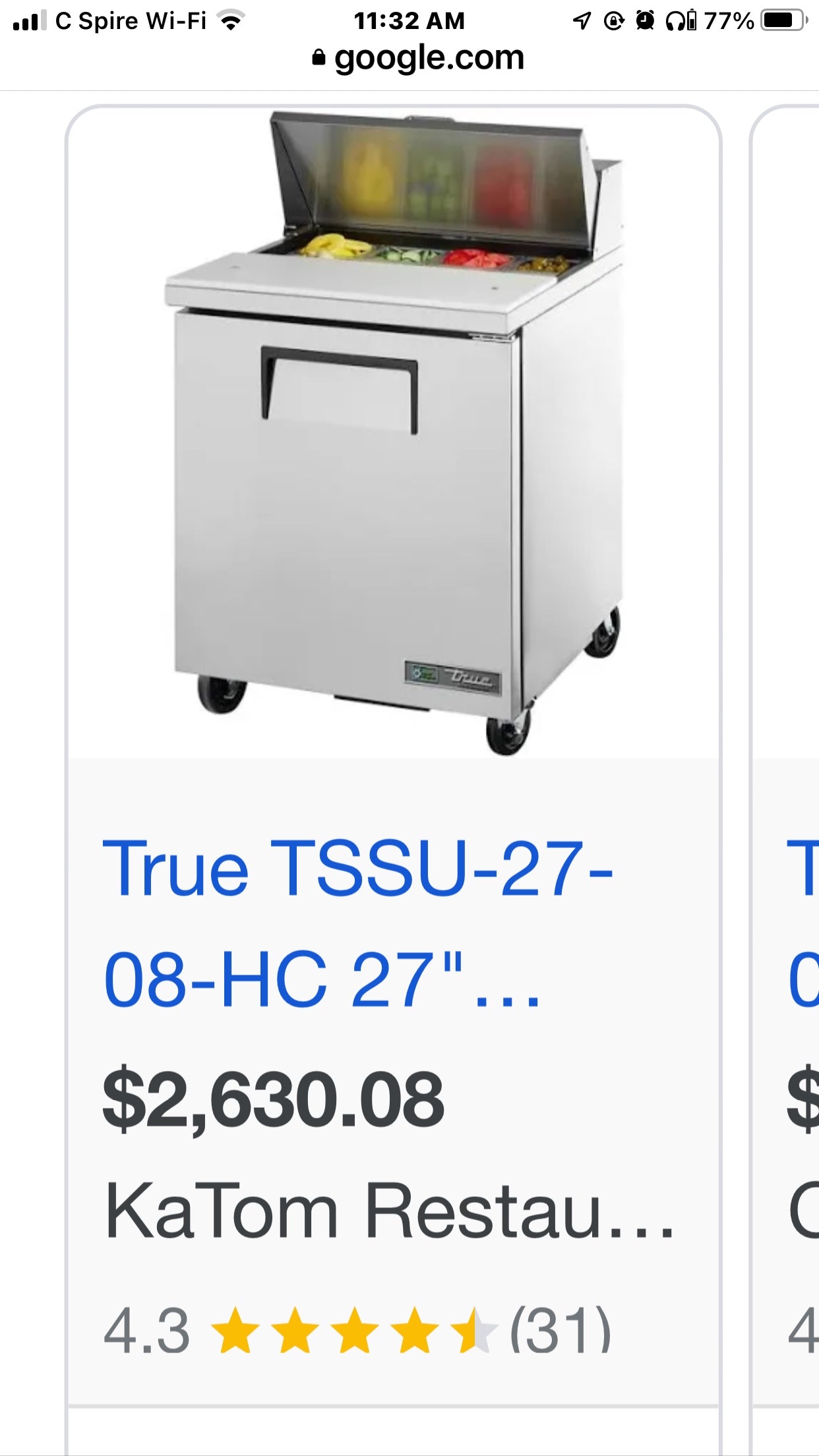 $2000 / True TSSU-27-08-HC 27" Sandwich/Salad Prep Table w/ Refrigerated Base