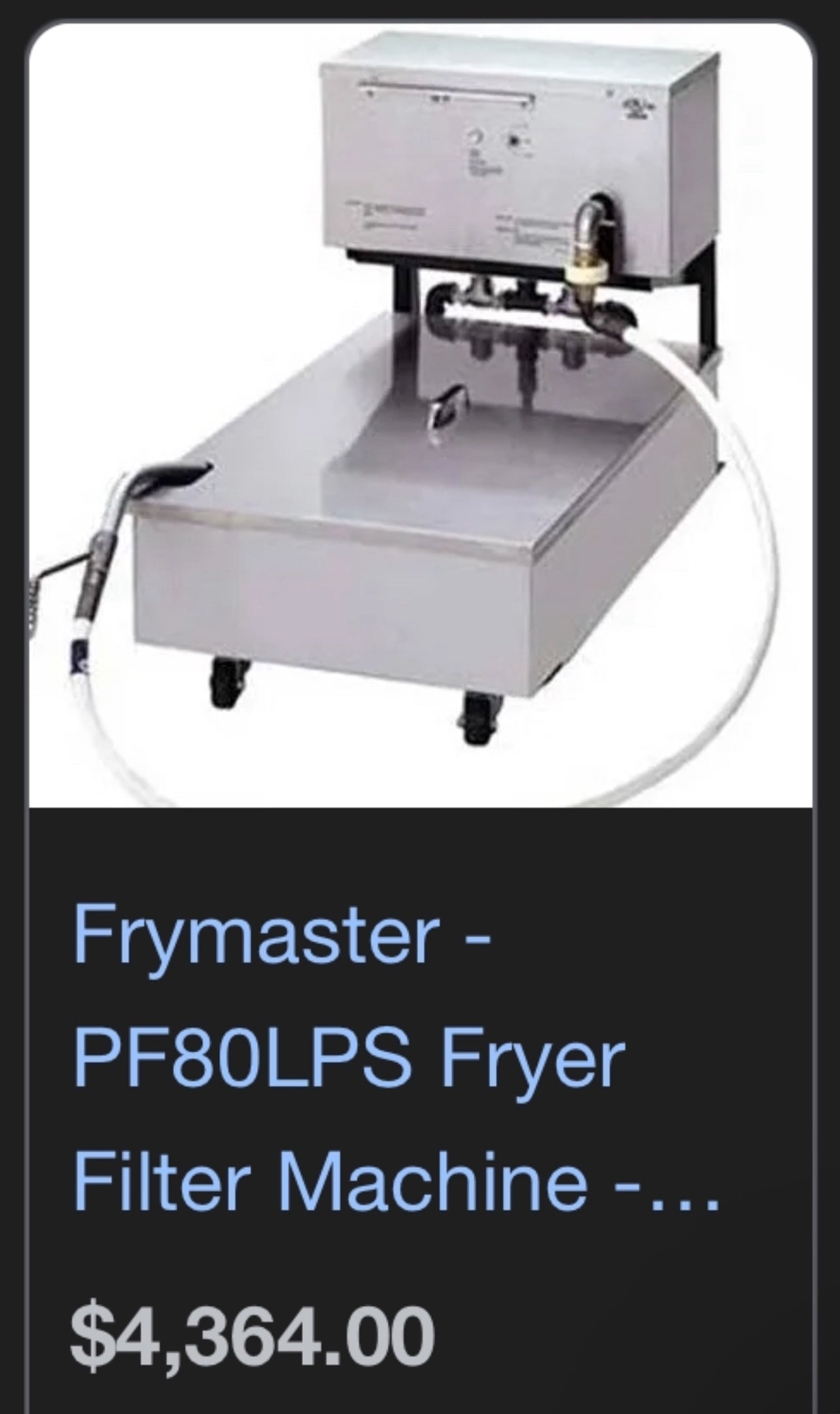 $2500 OBO / Frymaster Grease Filter Machine / Quality Condition / Certified by Licensed Tech