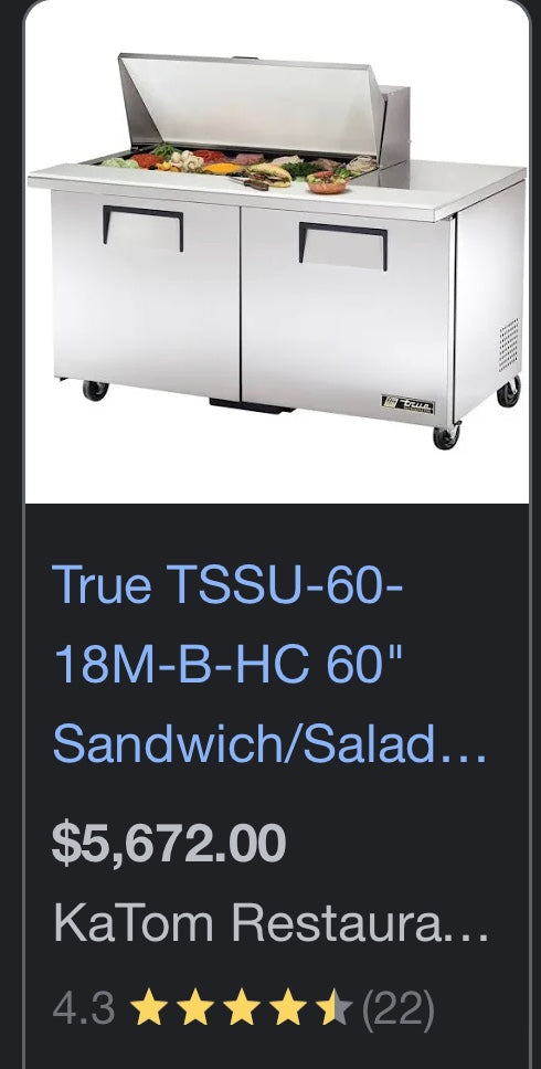 $3500 / 60” True Sandwich Preptable / Quality Condition / Restaurant Equipment