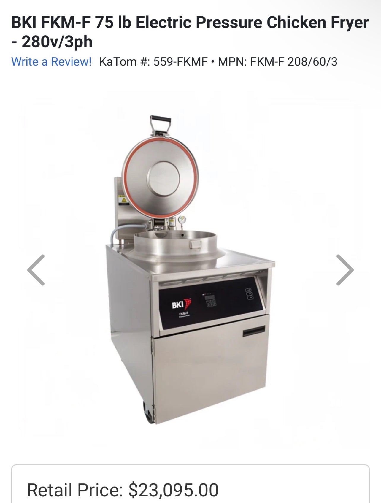 $2000 / BKI Pressure Fryer / 3 Phase / Commercial Pressure Fryer / Restaurant Equipment