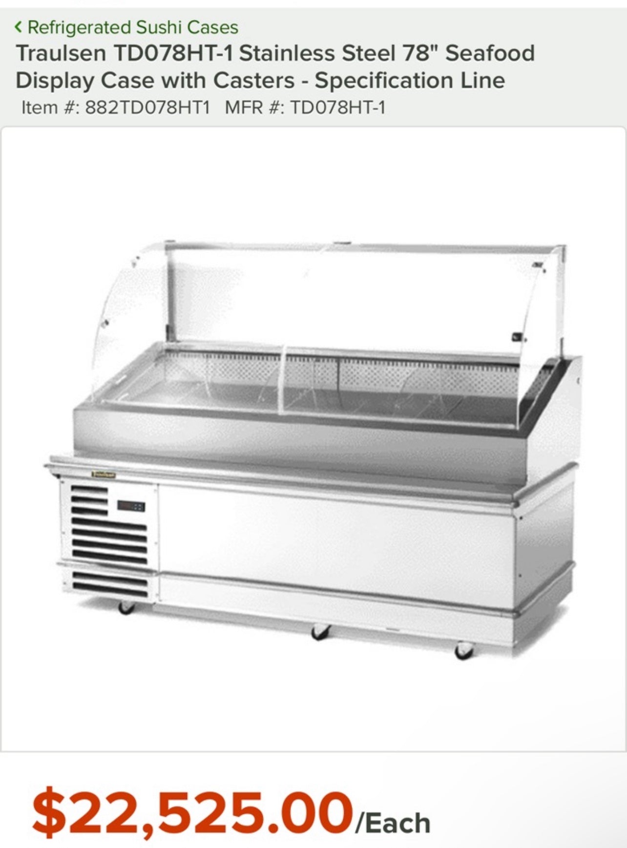 $4500 / Traulsen TD078HT-1 Stainless Steel 78" Seafood Display Case / Restaurant Equipment / Certified By Tech