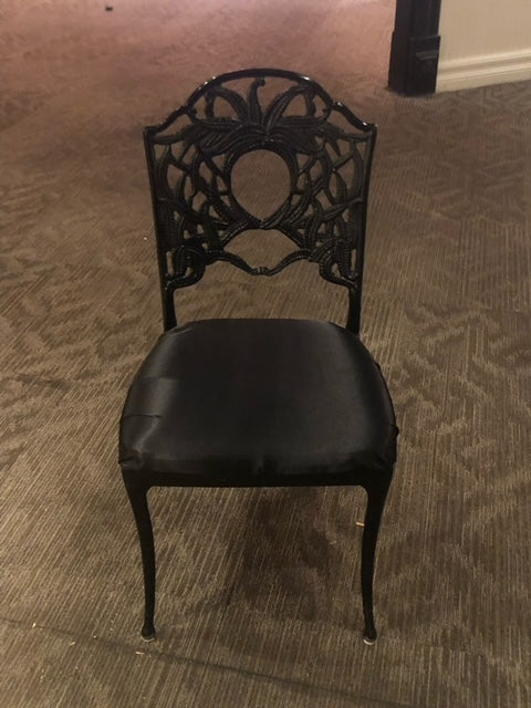 $75ea. / Cast Aluminum Framed Black Cushioned Seat Restaurant Chairs / 30 In Stock