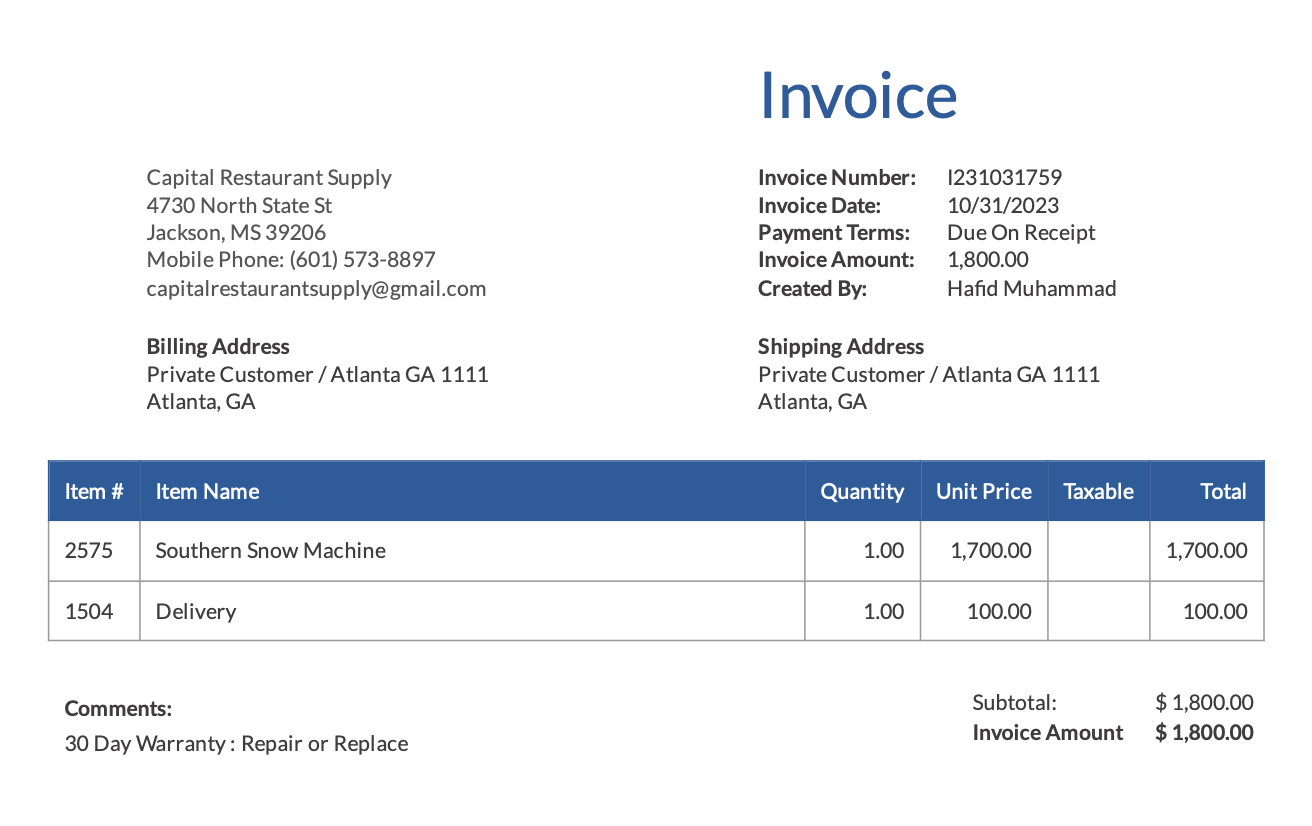 Custom Checkout / Atlanta GA , 1111