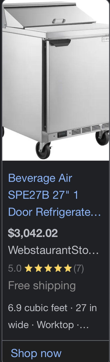 $1500 / 27in Beverage-Air Fliptop Preptable / MN: SP27 /Working Great