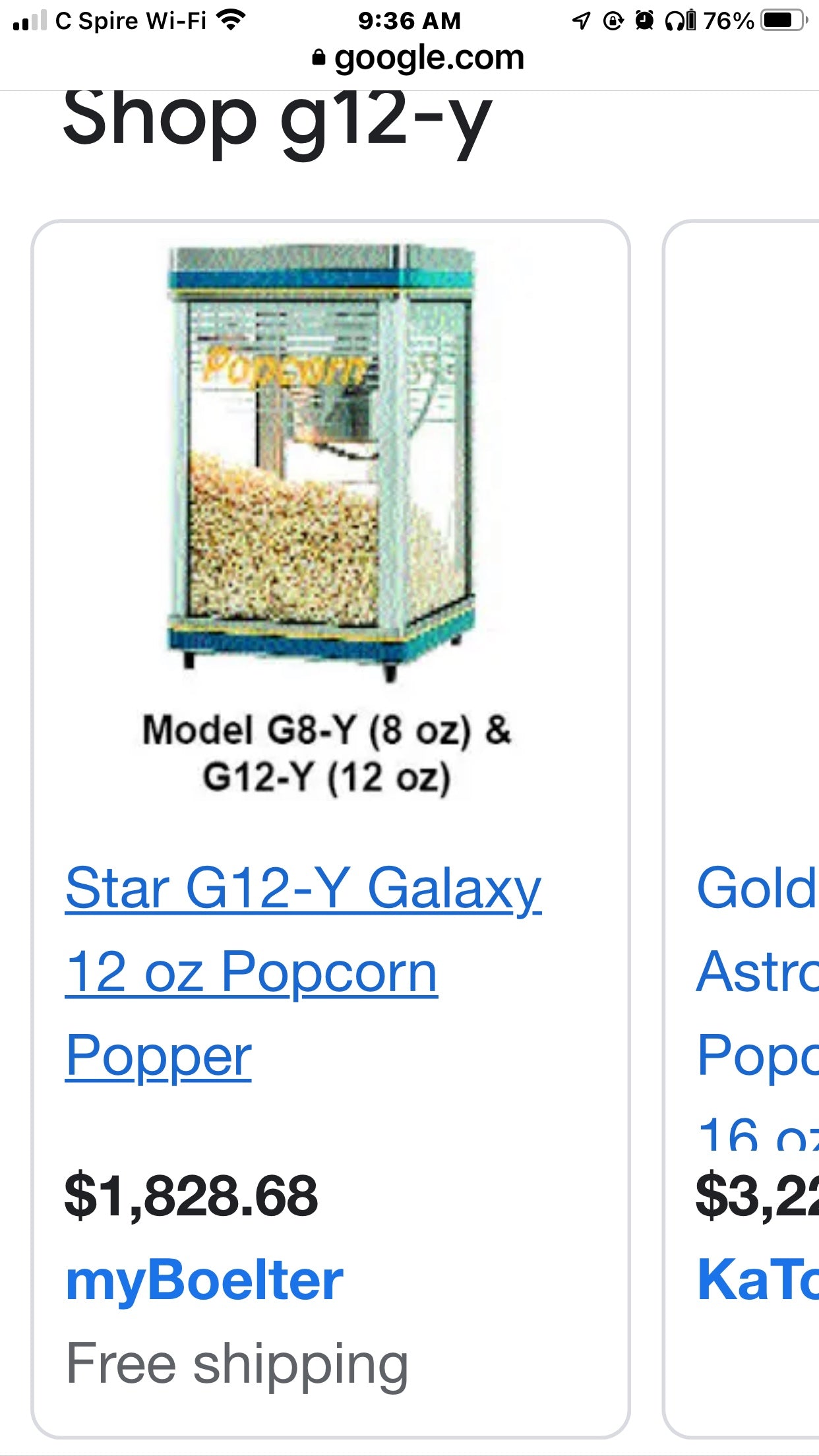 $1600 / Star G12-Y Galaxy 12 Oz Popcorn Popper w/ Stand