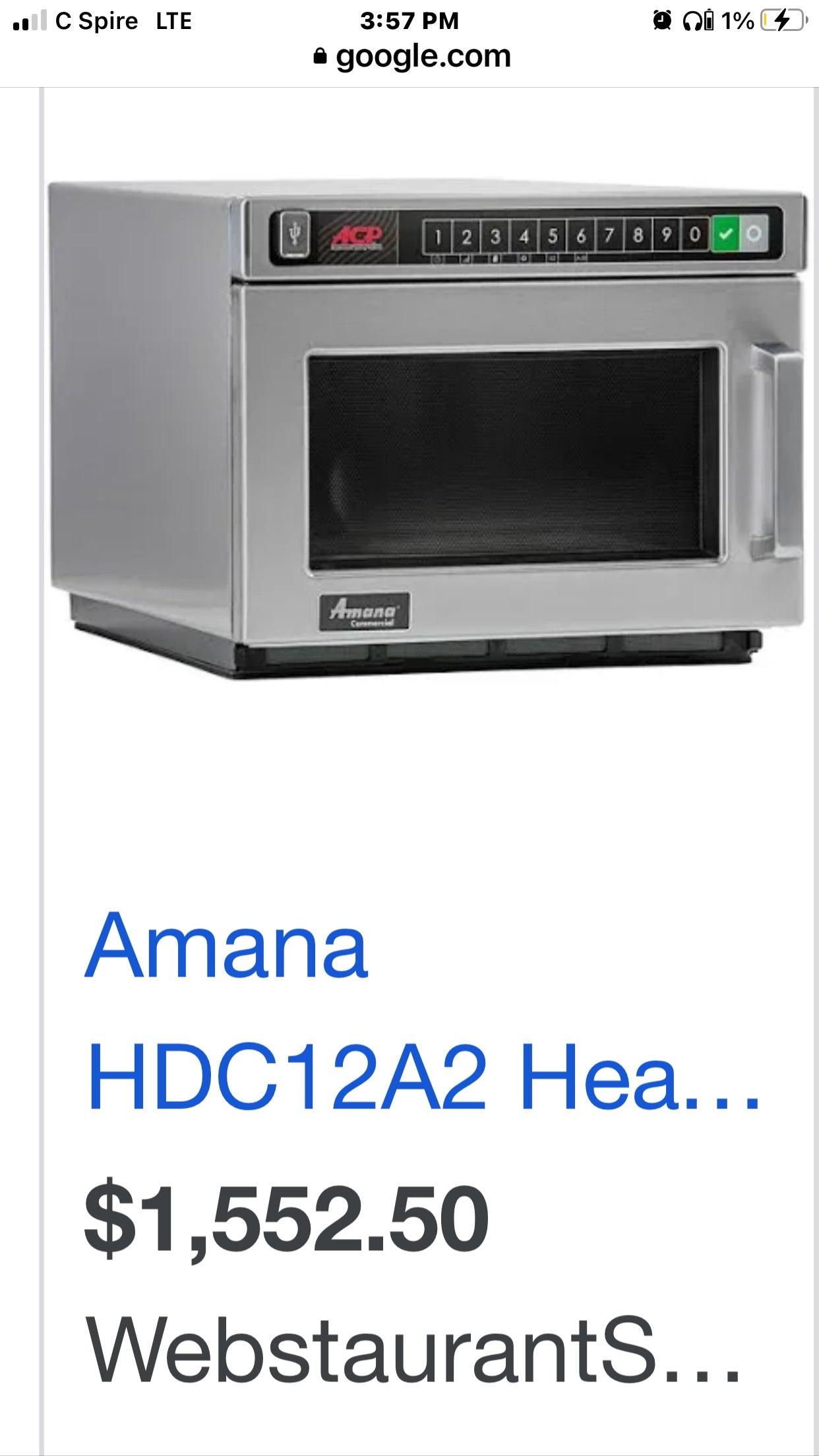 Amana HDC12A2 Heavy Duty Stainless Steel Commercial Microwave $1000