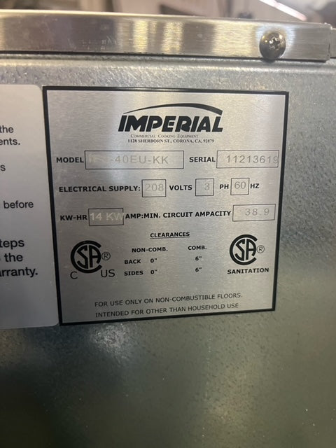 $5000ea. / NEW Imperial 3 Phase Electric 40lb Fryer / MN: IFS-40EU-KK / 2 In Stock